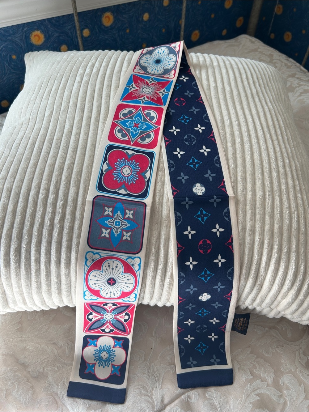 Pink & Navy Silk Feeling Double Sided Twilly or Scarf.